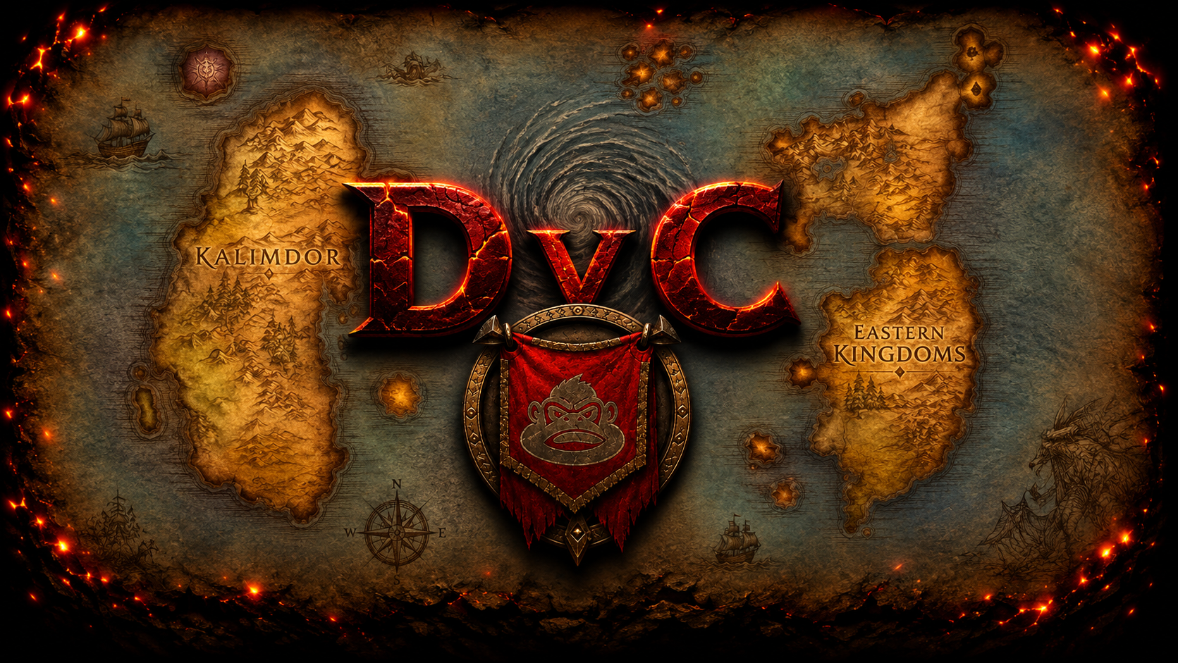 DvC guild banner over a map of Azeroth